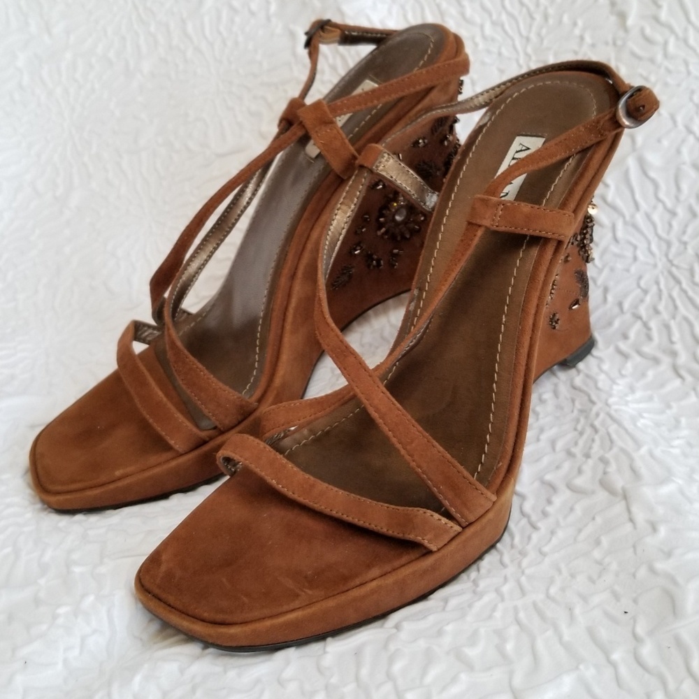Alfani Serenity Caramel Suede Beaded Wedge Sandals - Picture 3 of 8